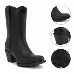 Tuhoomall Western Ankle Booties for Women, Slip-On Chunky Heels with Snip-Toe, Solid Color Design for Outdoor Fashion and Travel