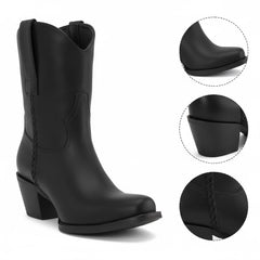 Tuhoomall Western Ankle Booties for Women, Slip-On Chunky Heels with Snip-Toe, Solid Color Design for Outdoor Fashion and Travel Tuhoomall