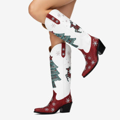 Tuhoomall Western Style Knee High Boots for Fashionable Casual Daily Wear with Comfortable Wide Toe and Sparkling Rhinestones, All-Season Footwear