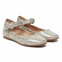Tuhoomall Comfortable Mary Jane Flats for Women - Adjustable Ankle Strap, Studded Design, Lightweight Casual and Formal Shoes