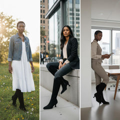 Tuhoomall Stylish Knee-High Boots for Women, Comfortable Cat Heel with Zipper Closure, Classic Solid Color for Casual, Business, and Travel