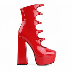 Tuhoomall Gothic High Ankle Boots for Parties and Performances, Thick Sole with Adjustable Strap, Durable Leather, 15.5cm Chunky Heels