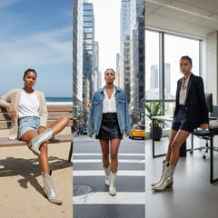 Tuhoomall Chunky Heel Western Short Ankle Boots for Women - Studded Design, Slip-On Comfort, Versatile for Travel and Weddings