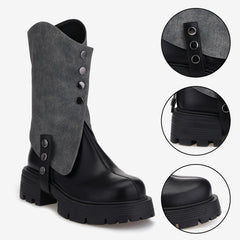 Tuhoomall Stylish Ankle Boots For Women, Casual Short Boots With Round Toe and Thick Heel, Zipper Closure, Versatile For All Seasons