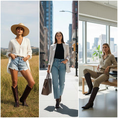 Tuhoomall Western Style Knee-High Boots, Embroidered Vegan Leather, 5.5cm Chunky Heel, Fashion Casual for All Seasons