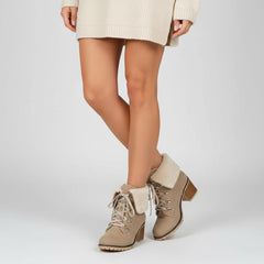 Tuhoomall Fashion Casual Ankle Boots for Women, Classic Street Style, Round Toe, Mid Heel, Lace-Up, Solid Color, Perfect for Winter Wear