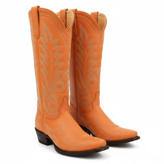 Tuhoomall Western Cowgirl Knee-High Boots, Chunky Heel, Embroidered Floral Design, Slip-On Style for Parties and Casual Outings