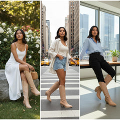 Tuhoomall Cowgirl Mid Calf Boots, Chunky Heel, Pointed Toe, Stylish Embroidery, Casual All Season Footwear