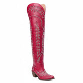 Tuhoomall Western Knee High Boots for Women, Floral Embroidery, Rubber Sole, Adjustable Buckle, Chunky Heel, All-Season Casual Wear