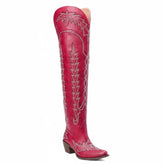 Tuhoomall Western Knee High Boots for Women, Floral Embroidery, Rubber Sole, Adjustable Buckle, Chunky Heel, All-Season Casual Wear Tuhoomall