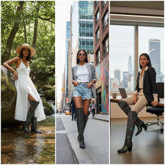 Tuhoomall Western Rhinestone Over-The-Knee Boots for Women, 9.5 cm Irregular Heels, Sparkling Slip-On Stylish Casual Footwear