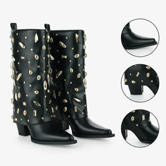 Tuhoomall Desert Style Chunky Heel Ankle Boots for Women, Studded Design, Perfect for Parties and Casual Events Tuhoomall