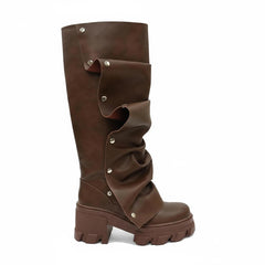 Tuhoomall Gothic Knee-High Boots for Women, Comfortable Chunky Heel, Stylish Slip-On Design for Casual Street Outings