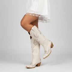 Tuhoomall Western Cowgirl Boots, Slip-On Mid Calf with Chunky Heel, Floral Embroidery for Parties and Casual Wear