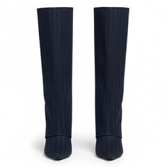 Tuhoomall Fashion Women's Foldable Ankle Boots, Striped Pointed Toe, 7cm Stiletto Heels for Work and Casual Wear Tuhoomall