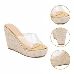 Tuhoomall Wedge Sandals For Women, Summer 10cm Heel, Slip-On Design, Fashionable Solid Color, Ethnic Style