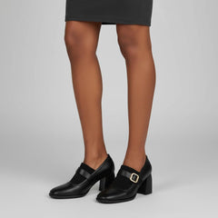 Tuhoomall Mary Jane High Heel Loafers for Women, 7.5 cm Chunky Heel, All-Season Fashion, Pure Leather, Comfortable Slip-On Design