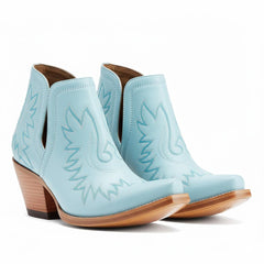 Tuhoomall Stylish Women's Ankle Boots, Chunky 2.36 in Heel, Slip-On Design, Embroidered Details, All-Season Fashion