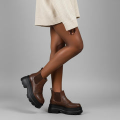 Tuhoomall Fashionable Women's Loafers Ankle Boots With 6cm Thick Sole For Everyday Use Stylish Waterproof Design In Solid Color