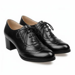 Tuhoomall Comfortable Vintage Style High Heel Dress Shoes for Office and Leisure Wear with Lace-Up Closure and Classic Round Toe Design