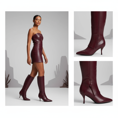 Tuhoomall Knee-High Fashion Boots With Zip Closure For Parties And Casual Wear, Elegant Pointed Toe, 7cm Cat Heel, All-Season Style