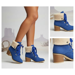 Tuhoomall Fashion Casual Ankle Boots for Women, Classic Street Style, Round Toe, Mid Heel, Lace-Up, Solid Color, Perfect for Winter Wear