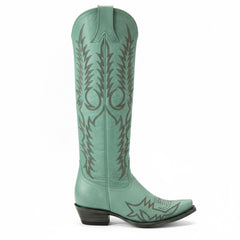 Tuhoomall Western Knee-High Cowgirl Boots with Embroidery, Chunky Heel, Slip-On Design for Outdoor Adventures