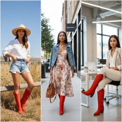 Tuhoomall Western Floral Embroidered Knee-High Boots for Women - Comfortable Slip-On Design with Chunky Heel for Parties and Daily Wear