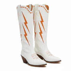 Tuhoomall Western Cowgirl Mid Calf Boots with Chunky Heel, Pointed Toe, Embroidered Design, Slip-On Style for Fashionable Casual Wear