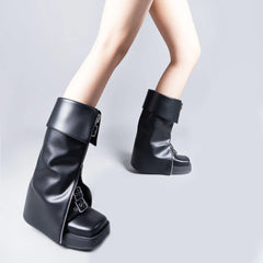 Tuhoomall Western Ankle Boots for Women, Stylish Waterproof Flat Booties with Zipper, Comfortable Thick-Soled Design for Parties and All Seasons Tuhoomall