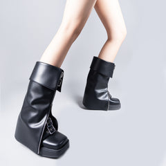 Tuhoomall Western Ankle Boots for Women, Stylish Waterproof Flat Booties with Zipper, Comfortable Thick-Soled Design for Parties and All Seasons