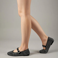 Tuhoomall Ballet Flats Women’s Boots with Studded Design, Comfortable Slip-On, Casual Style, Rubber Sole and Adjustable Buckle, Low Top Tuhoomall