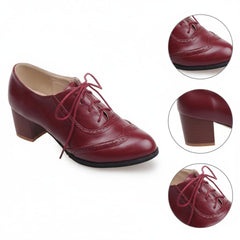 Tuhoomall Comfortable Vintage Style High Heel Dress Shoes for Office and Leisure Wear with Lace-Up Closure and Classic Round Toe Design