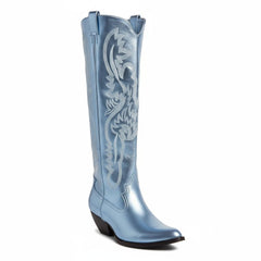 Tuhoomall Western Mid Calf Boots for Women, Embroidered Pointed Toe, Chunky Heel, Slip-On Design for Casual Style