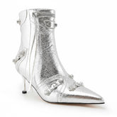 Tuhoomall Stylish Women's Ankle Boots with Zipper, Fringe and Studs for Parties and Casual Outings, Comfortable 3.55 Inch High Heels Tuhoomall