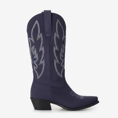Tuhoomall Western Cowgirl Boots, Mid Calf Boot, Fashion Casual, Chunky Heel, Embroidery Detailing, Slip-On Design Tuhoomall