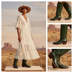 Tuhoomall Western Boots for Women with Embroidery, Chunky Heel 2.00 in, Mid-Calf Length, Vegan Leather, Casual Fashion Footwear, All Seasons