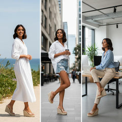 Tuhoomall Wedge Sandals For Women, Summer 10cm Heel, Slip-On Design, Fashionable Solid Color, Ethnic Style