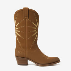 Tuhoomall Western Stylish Mid-Calf Boots for Women, Pointed Toe, Casual Patchwork Design, Comfortable Mid Heel, All-Season Wear Tuhoomall