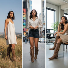 Tuhoomall Fringe Western Knee High Boots for Women, Soft Vegan Suede, Embroidered Design, Perfect for Vintage, Casual, and Party Wear