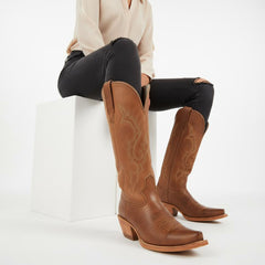 Tuhoomall Western Cowgirl Boots Mid Calf Chunky Heel Slip-On Embroidered Fashion Boots for Travel Outdoor Classic Style