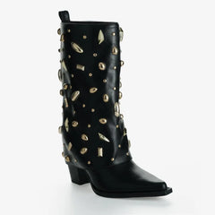 Tuhoomall Desert Style Chunky Heel Ankle Boots for Women, Studded Design, Perfect for Parties and Casual Events Tuhoomall