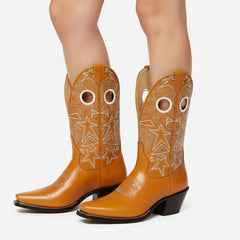 Tuhoomall Western Cowboy Ankle Boots with Embroidery, Chunky Heel for Fashion, Casual, Party and Dance, All Seasons, Closed Toe Design