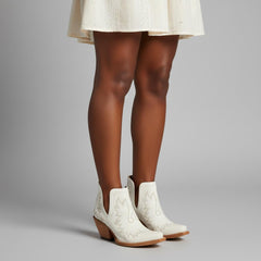 Tuhoomall Stylish Women's Ankle Boots, Chunky 2.36 in Heel, Slip-On Design, Embroidered Details, All-Season Fashion