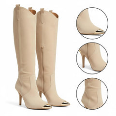 Tuhoomall Stylish High Heel Ankle Boots with Zipper, 10cm Stiletto, Rubber Sole, Metallic Shine, Denim Finish for Fashion, Casual, Office