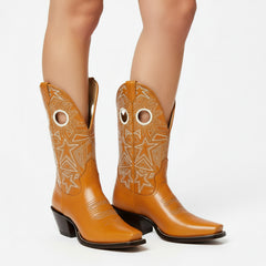 Tuhoomall Western Cowboy Ankle Boots with Embroidery, Chunky Heel for Fashion, Casual, Party and Dance, All Seasons, Closed Toe Design