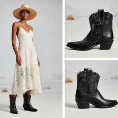 Tuhoomall Western Cowboy Ankle Boots for Women, Vegan Leather, Chunky 2" Heel, Snip Toe Design, Stylish Star Appliqué, All-Season Fashion