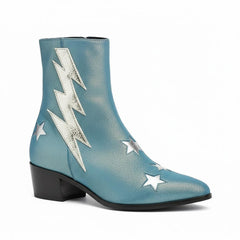 Tuhoomall Pointed-Toe Chunky Heel Ankle Booties with Zipper Closure - Fashionable Floral Applique Design for Parties and Everyday Wear