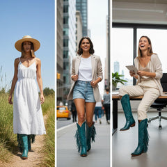 Tuhoomall Fringe Western Knee High Boots for Women, Soft Vegan Suede, Embroidered Design, Perfect for Vintage, Casual, and Party Wear