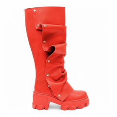 Tuhoomall Gothic Knee-High Boots for Women, Comfortable Chunky Heel, Stylish Slip-On Design for Casual Street Outings